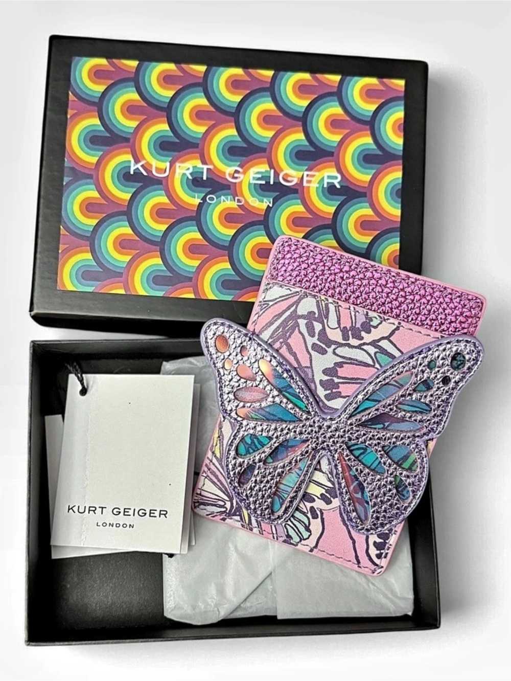 Kurt Geiger London NWT CC Holder Butterfly Cardholder in Pink & Purple - Picture 2 of 5